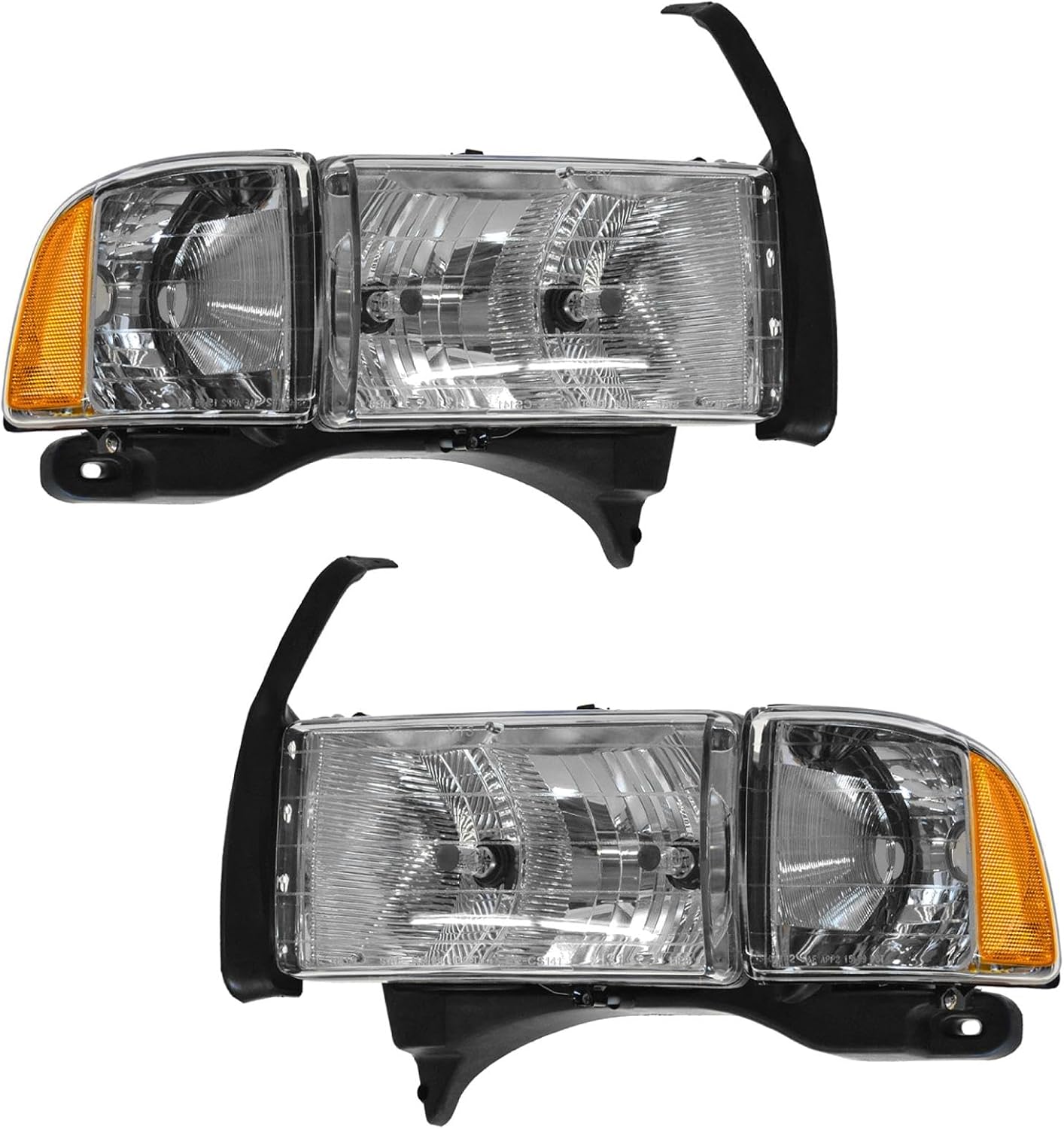 TRQ Driver and Passenger Side Headlight Assembly Set Compatible with 99-01 Dodge Ram 1500 Truck Sport Package 99-02 2500 99-02 3500
