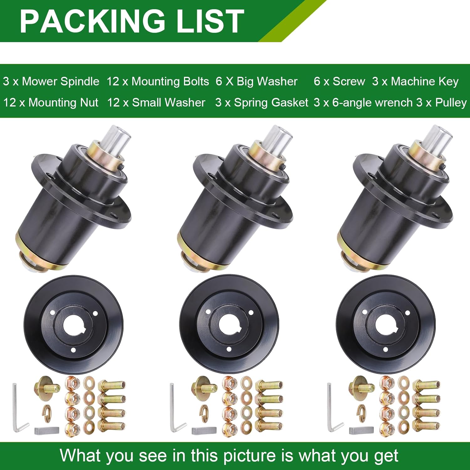 037-6015-50 037-6015-00 Spindle Assembly with 033-6006-00 Pulley - Fits 54 Inch Mower Decks Bad Boy Maverick ZT Elite 54-Inch (3-Pack)