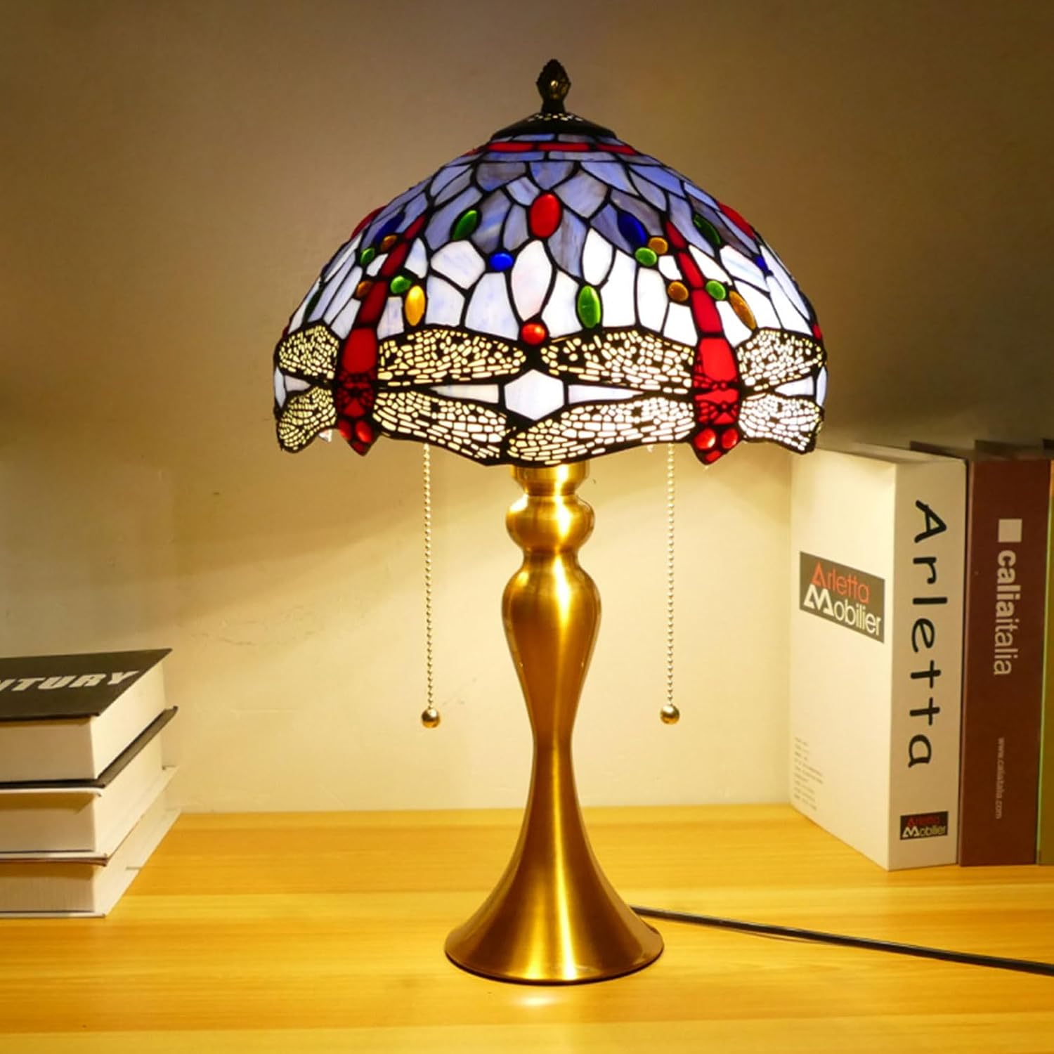 12 Inch Dragonfly Stained Glass Lamp Shade, Tiffany Style Lampshades Replacement, Handmade Vintage Lamp Cover Accessories Only for Table lamp Pendant Light Ceiling Fixture,Purple