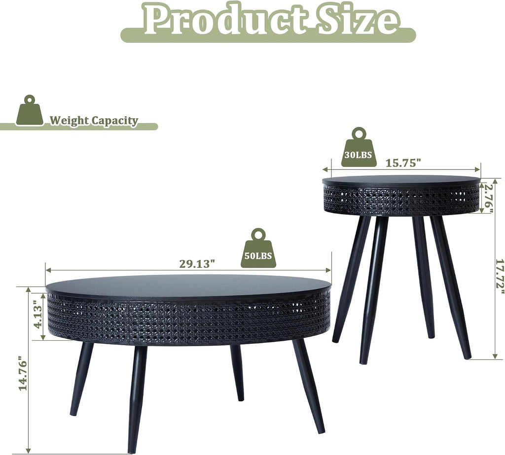 Bifins Black Round Nesting Coffee Table with Hidden Storage Set of 2, Modern Circle Coffee and End Table Set for Living Room Balcony (Black Set of 2)