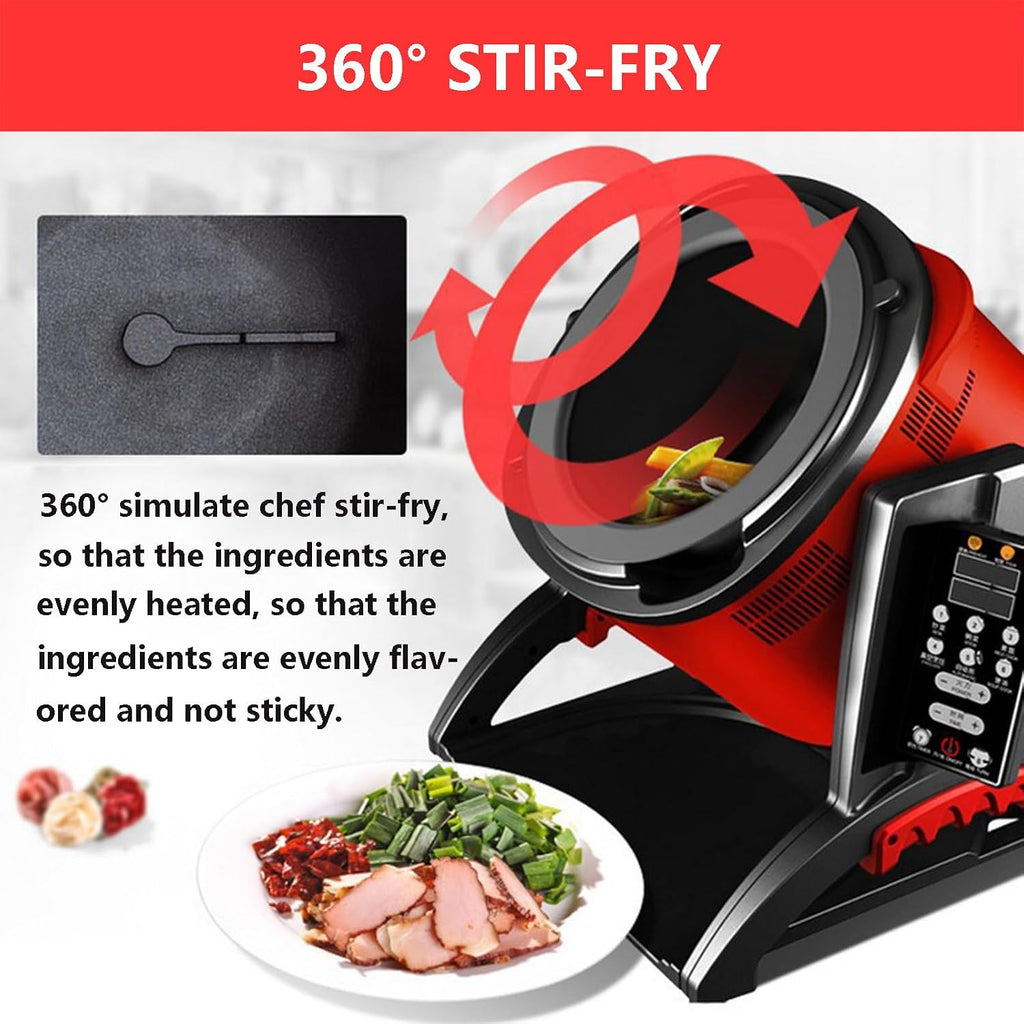 Automatic Stir Fry Machine, 360° Rotatable Food Steamer Stir Fry Robot, Aluminum Alloy Support Frame Automatic Slow Cooker For Kitchen Cooking, Rice, Soup, Frying, Stewing 6L