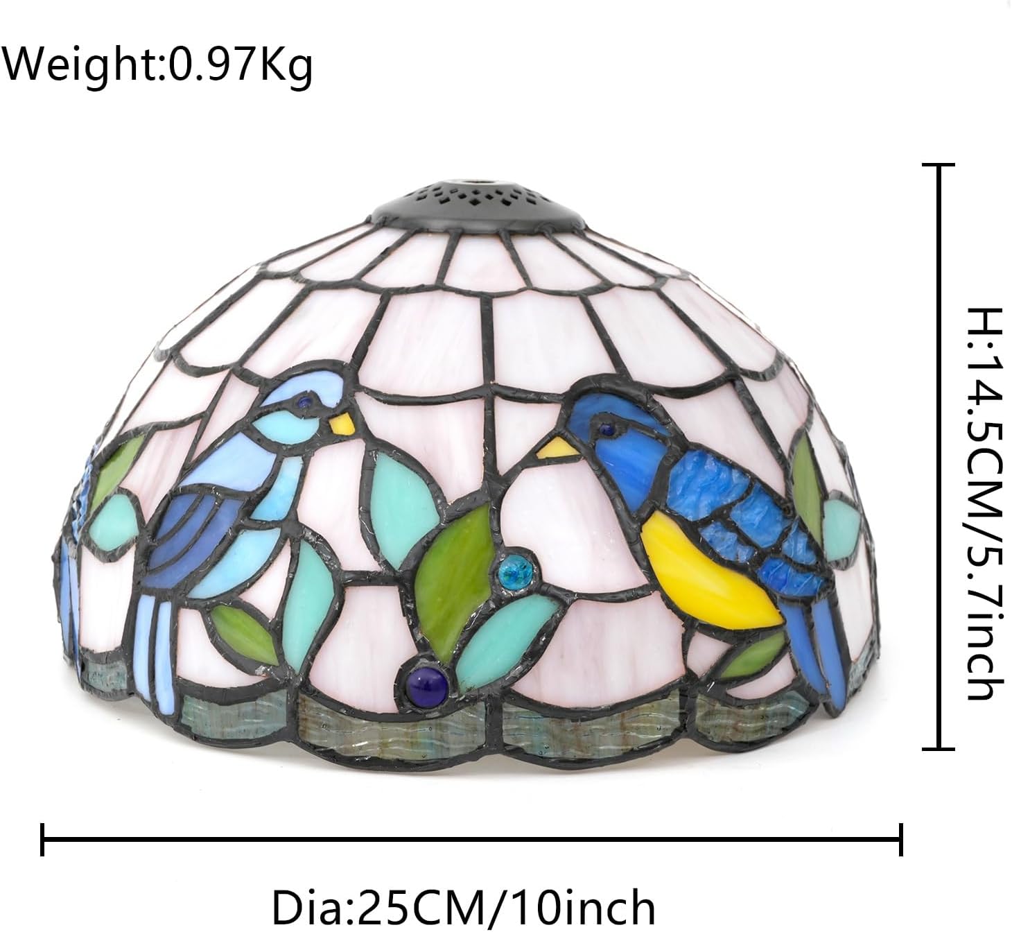 Tiffany Lamp Shade Replacement, 10 Inch Blue Birds Stained Glass Vintage Handmade Cute Decor Ceiling Light Shade for Table Lamp Pendant Light