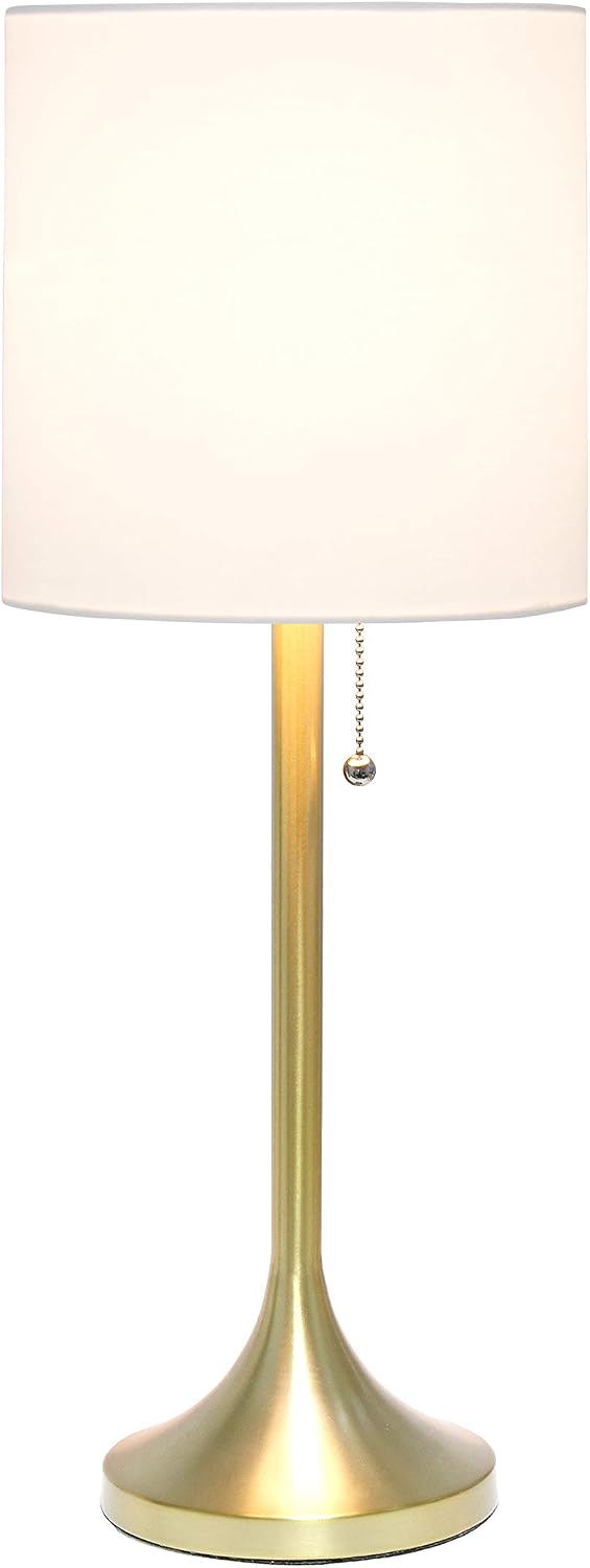 Simple Designs LT1076-GDW Tapered Fabric Drum Shade Table Lamp, Gold and White - (Pack of 4)