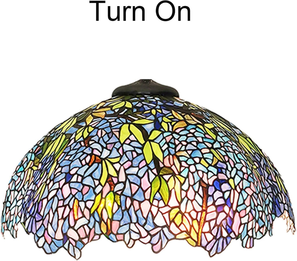 22 Inch Lamp Shade Replacement Only Tiffany Stained Glass Christmas Home Decor Blue Wisteria Design Lampshades Flower Green Leaves Light Cover for Table Lamp Pendant Light Floor Lamp