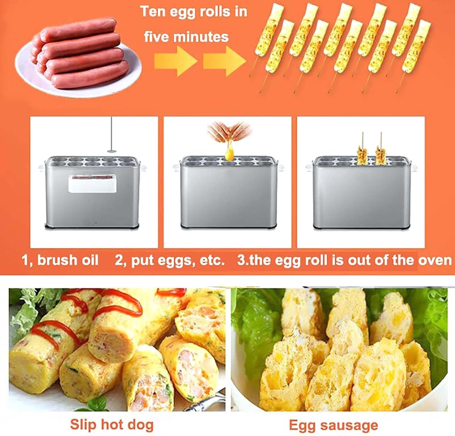NYMFEA Automatic Electric Omelette Maker, Egg Roll Maker, Egg Sausage Hot Dog Roll Maker, Egg Hamburger Boiler Frying Machine Omelette Master 10 Tubes