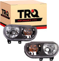 TRQ Driver and Passenger Side Headlight Assembly Set Black Housing Clear Lens Compatible with 08-14 Dodge Challenger Halogen Only