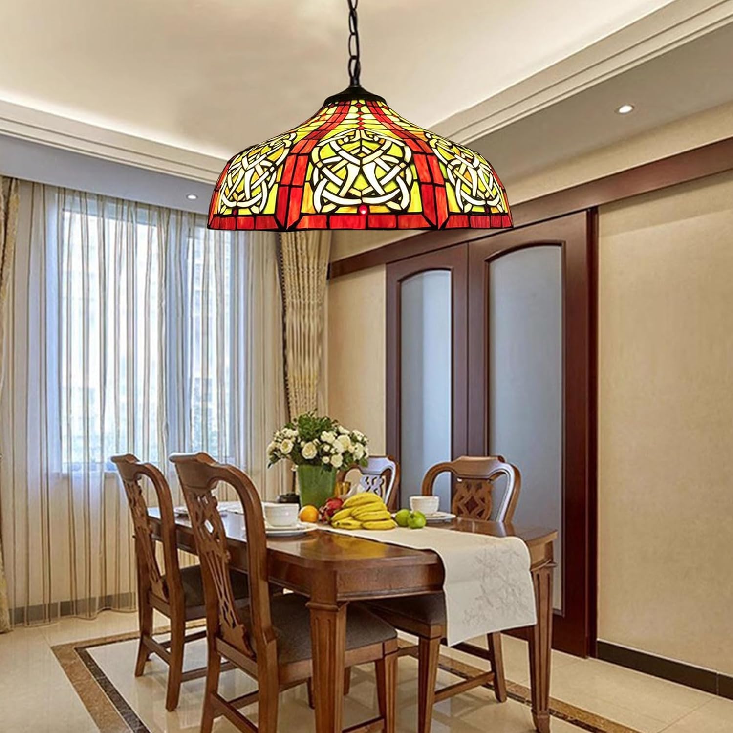 Tiffany Lamp Shade Replacement Only 16X9 Inch Victorian Stained Glass Lampshades, Vintage Red Green Light Cover for Table Lamp Floor Lamp Hanging Pendant lamp Ceiling Light