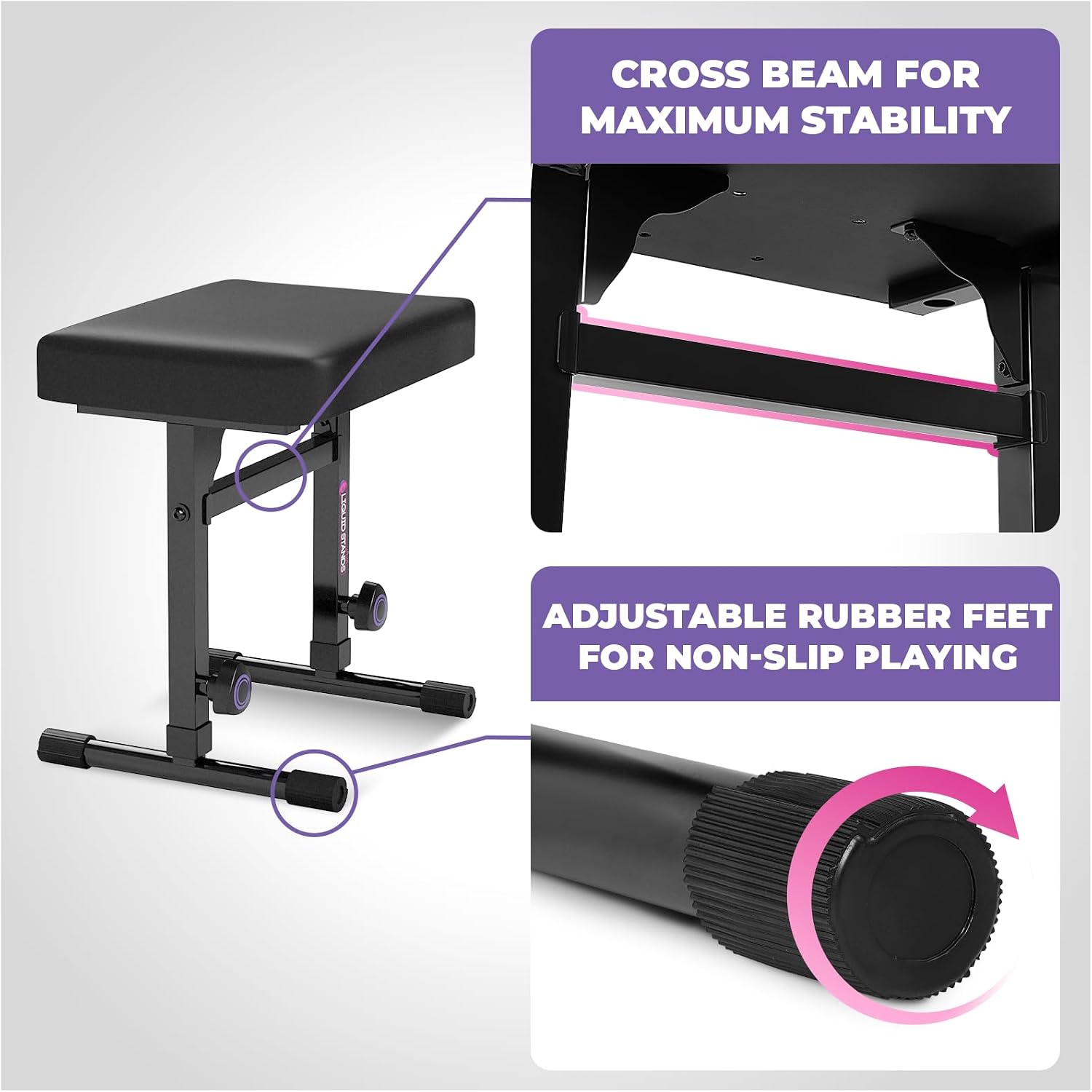 Liquid Stands Collapsible Piano Keyboard Stand and Piano Bench Stool - Adjustable and Portable Heavy Duty Music Stand for Kids & Adults - Fits 54-88 Key Electric Digital Keyboard Piano Stand and Seat