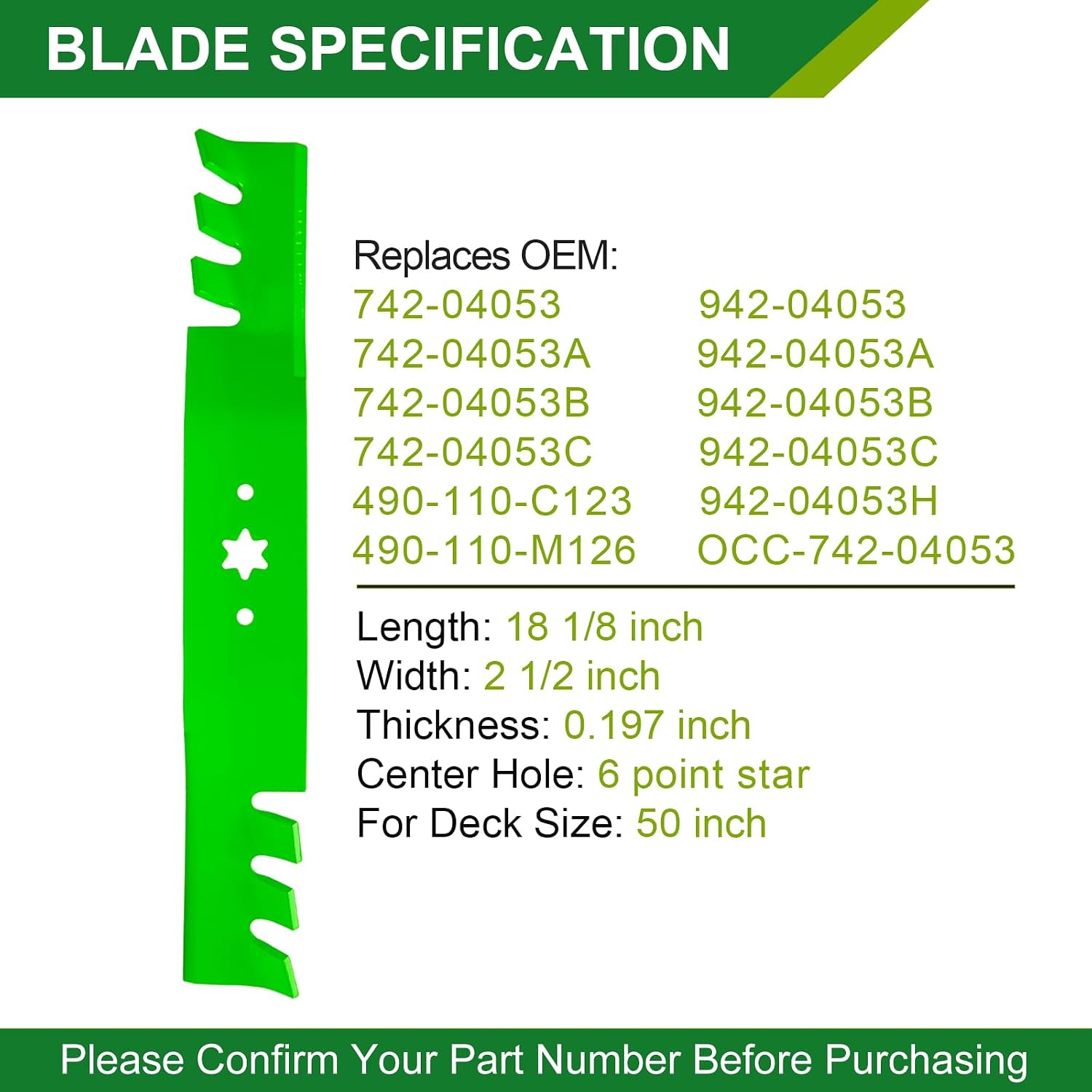 50 Inch Mower Deck Rebuild Kit - Fits 50' Deck Cub Ca det RZT-50 RZT-50VT White Outdoor ZT-50, 3 Spindles(618-04126) + 3 Blades(942-04053C) + 1 Belt(754-04044)