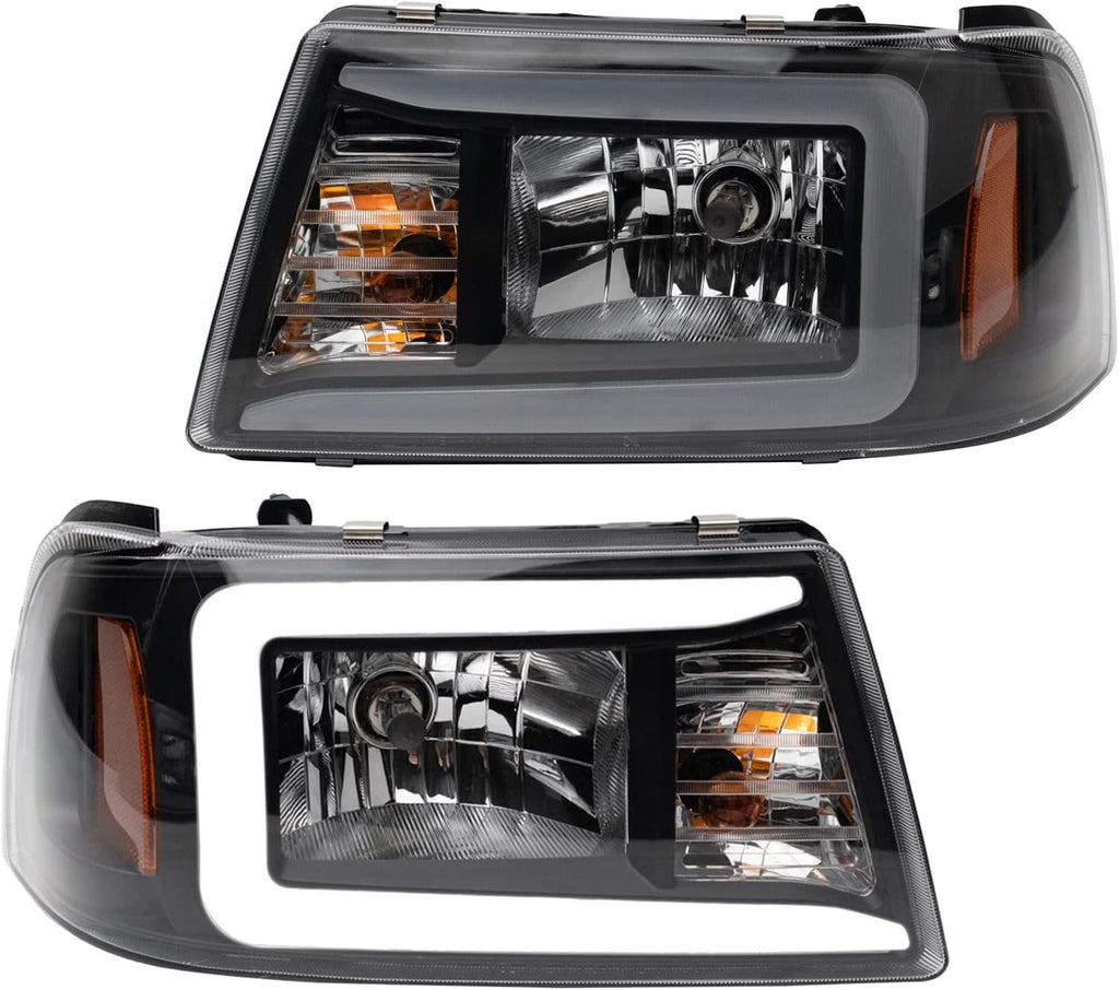 TRQ Performance Driver and Passenger Side Headlight Assembly Set Black Housing Clear Lens Compatible with 01-11 Ford Ranger