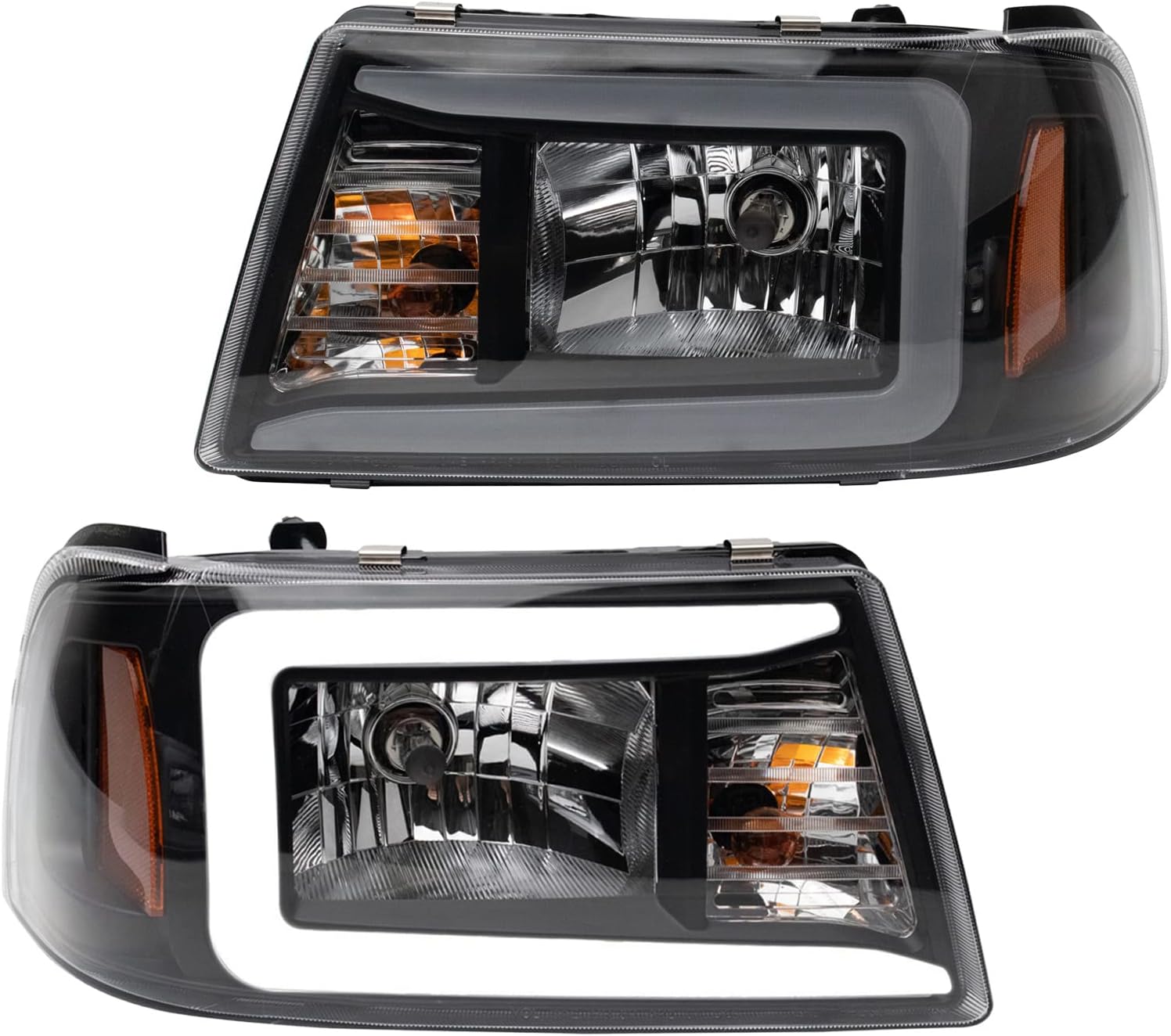 TRQ Performance Driver and Passenger Side Headlight Assembly Set Black Housing Clear Lens Compatible with 01-11 Ford Ranger