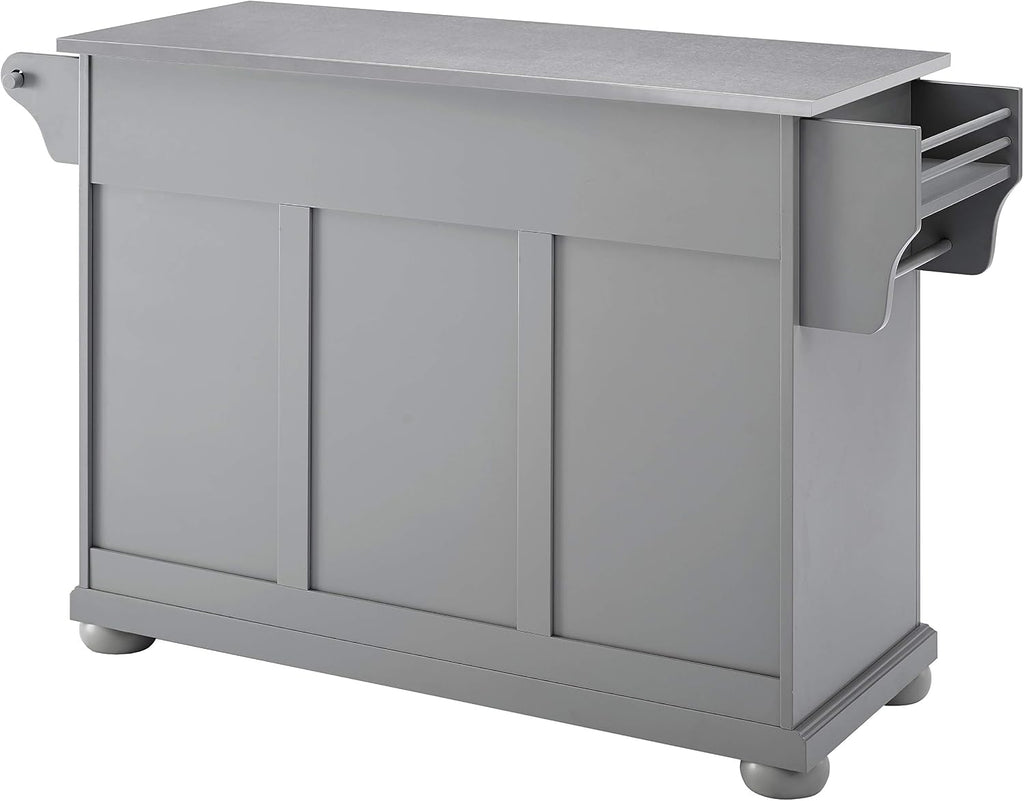 Crosley Furniture Alexandria Stainless Steel Top Rolling Kitchen Island Storage Cart, Microwave Stand, Gray