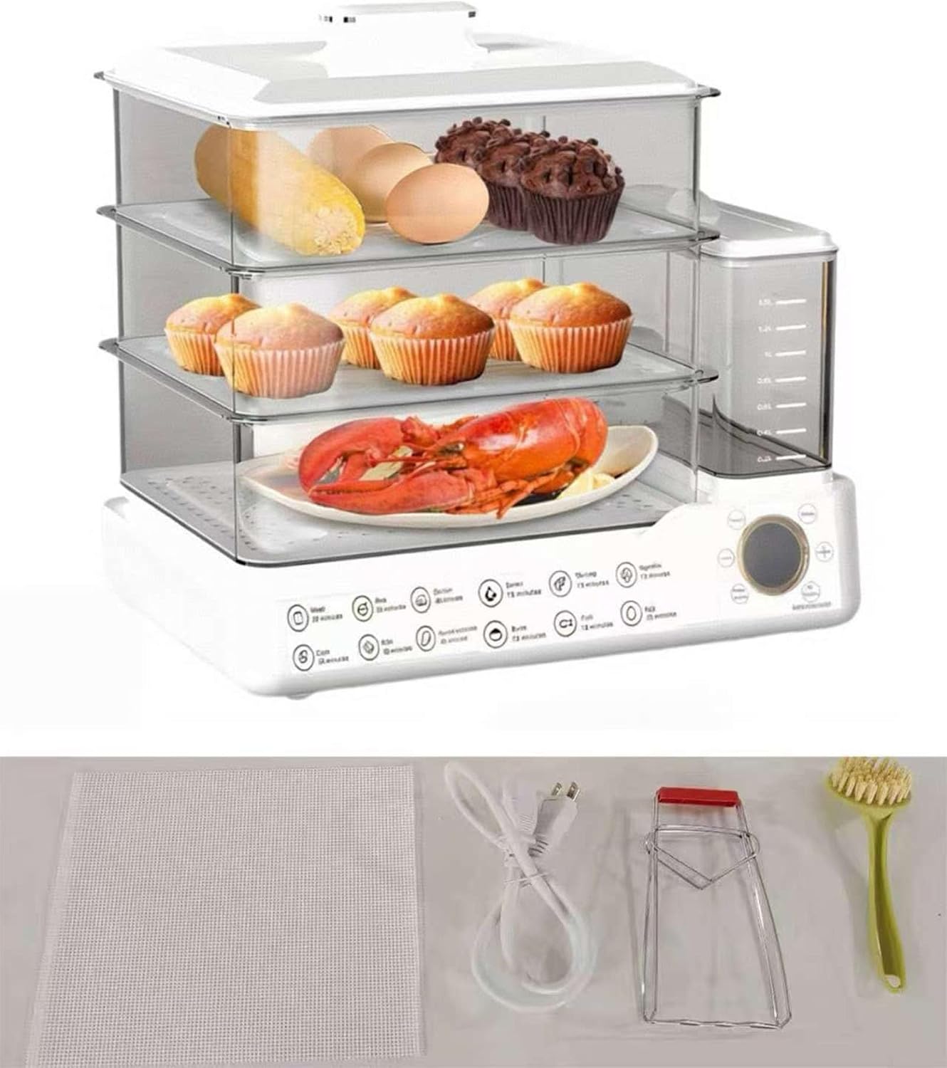 24L Electric Steamer, 800W 3-Layer Food Steamer with Detachable Water Tank, 24-Hour Timer & Auto Keep Warm, Digital Touch Panel for Family & Gatherings