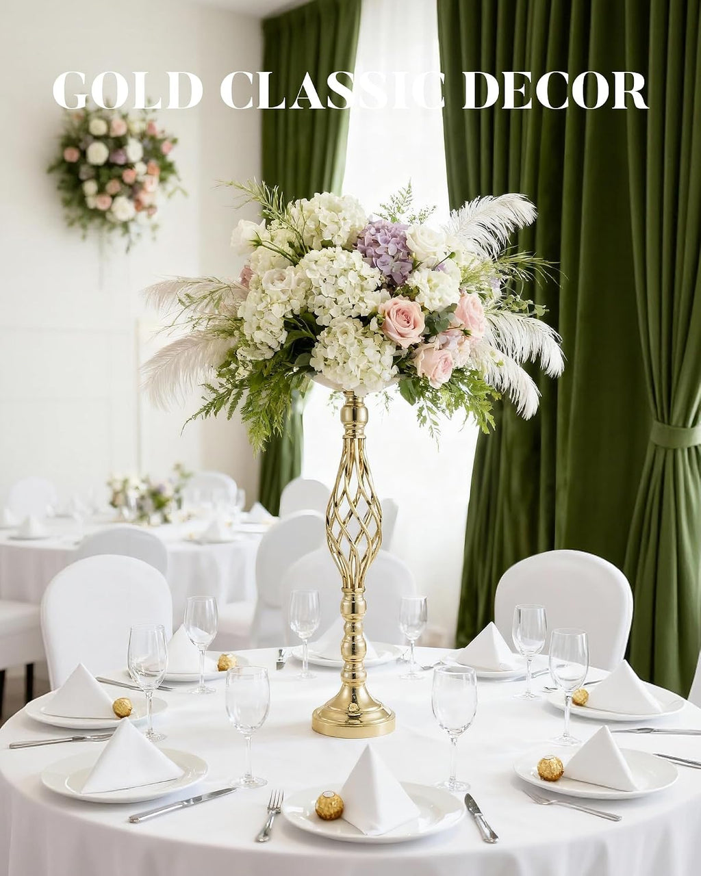 12 Pcs Tall Gold Vase Centerpieces for Table Wedding Vase - 22.8' Tall Quinceanera Centerpieces for Table- Gold Flower Centerpiece Stands- with Spiral Shape & 146g Weighted Base