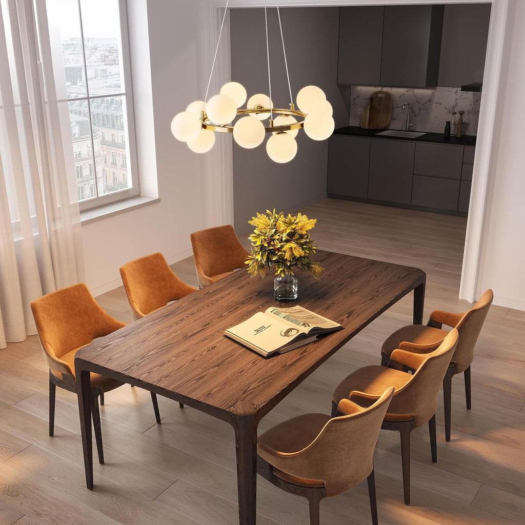Modern Sputnik Chandelier Light Fixture, 12-Light Gold Bubble Glass Chandeliers for Dining Room, Mid Century White Globe Pendant Lighting for Kitchen Island, Bedroom, Foyer,Living Room,23.6IN