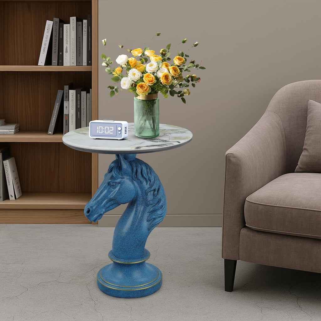 Sculptural Horse Head Side Table, Artistic End Table with Faux Marble Top, Modern Accent Table for Living Room, Unique Home Decor Gift for Housewarming, 19.69' W x 24.8' H