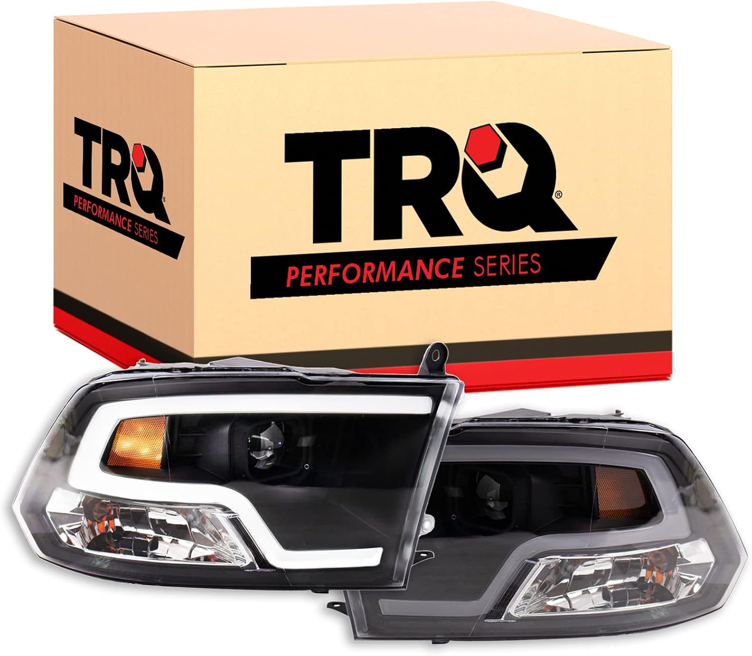 TRQ 2 Piece Headlight Assembly Set LED Tube Running Light Driver & Passenger Side Compatible with Dodge Ram 2010, Classic 2019-2022 Ram 1500 2011-2012 & 2015-2018 2500, 3500 2011-2018