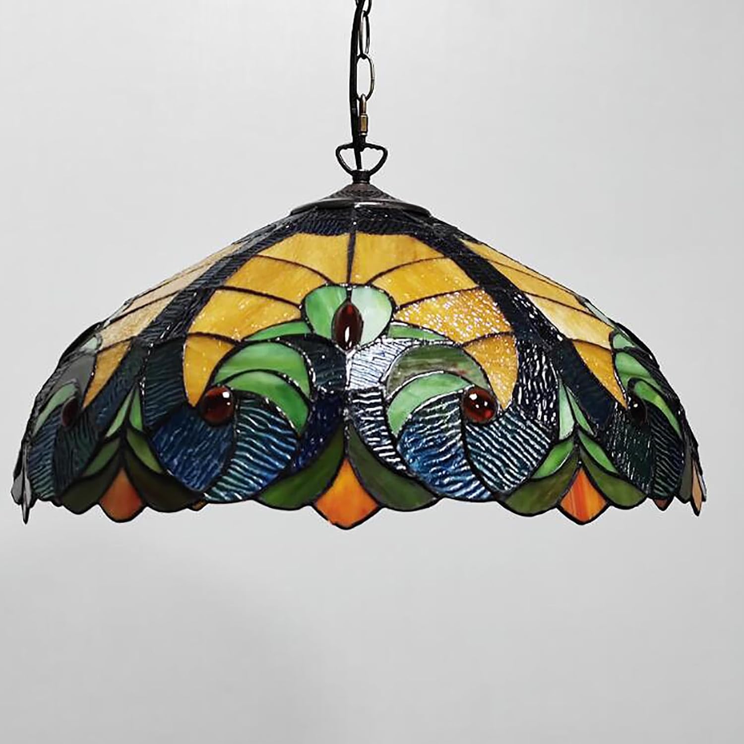 20 Inch Blue Baroque Lamp Shade Replacement, Tiffany Style 40Cm Yellow Green Stained Glass Lampshade for Table Lamps Ceiling Lamps Floor Lamp Dining Table