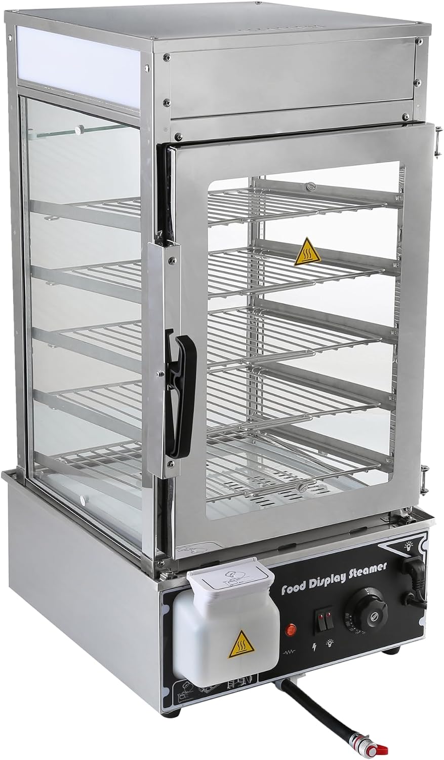 5-Tier Electric Bun Steamer, Commercial Stainless Steel Food Warmer Display with Automatic Temperature Control, for Buns, Baozi, Siomai, Corn, Buffet, Kiosk, Restaurant