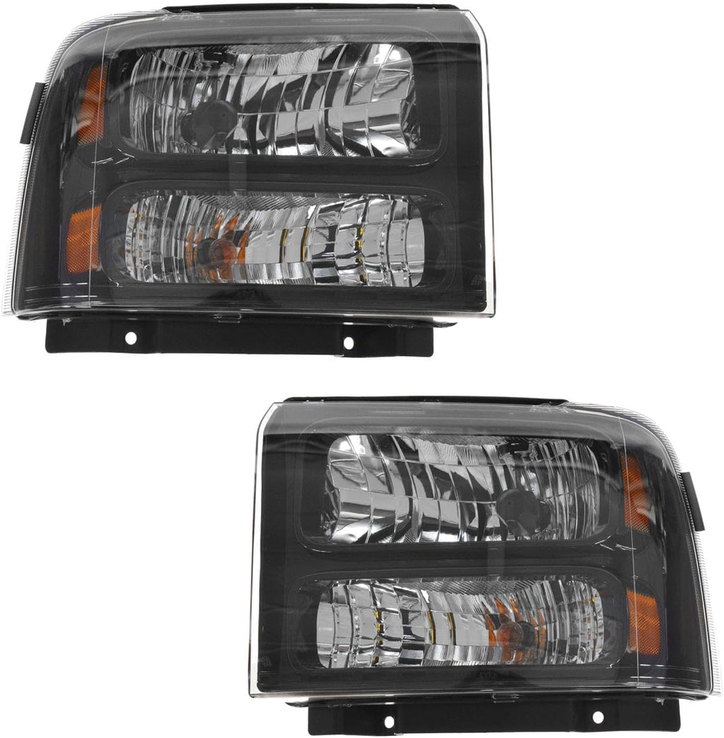 TRQ 2 Piece Headlight Assembly Set Driver & Passenger Side Compatible with F250 Super Duty F350 Super Duty 2005-2007 Harley-Davidson Edition FO2502224 FO2503224 6C3Z13008CB 6C3Z13008DB