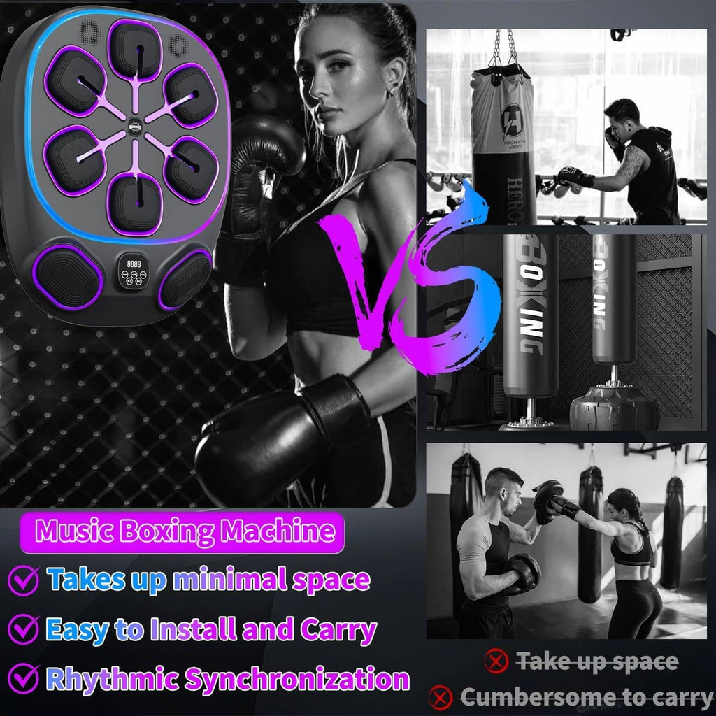 Smart Music Boxing Machine - Interactive Wall Mounted Punching Bag with Music Sync, 9 Training Modes, 9 Speeds & LED Display, Cardio Equipment for Home Gym Workouts,Halfgloves