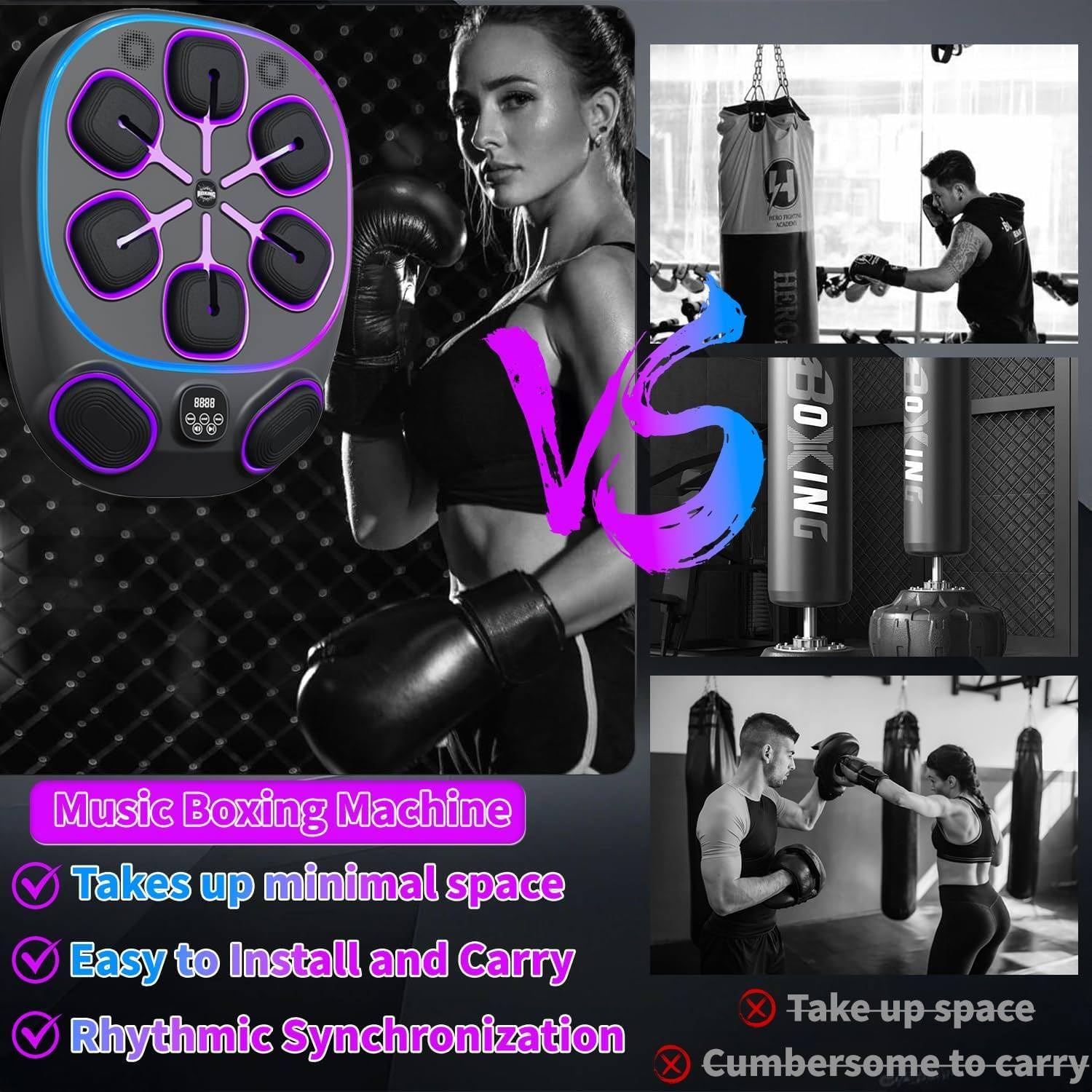 2025 Upgraded Music Boxing Machine - Wall Mounted Smart Punching Bag with LED Display, 9 Training Modes & 9 Speeds, Supports Phone Sync, Adult Home Fitness Equipment with Gloves,Fullgloves