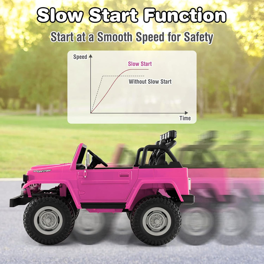 Costzon 2 Seater Ride on Car, 12V Licensed Toyota FJ40 Ride On Truck with 2.4G Remote Control, Spring Suspension, Storage Box, Colorful Lights, Music, USB Port & FM, Electric Car for Kids (Pink)