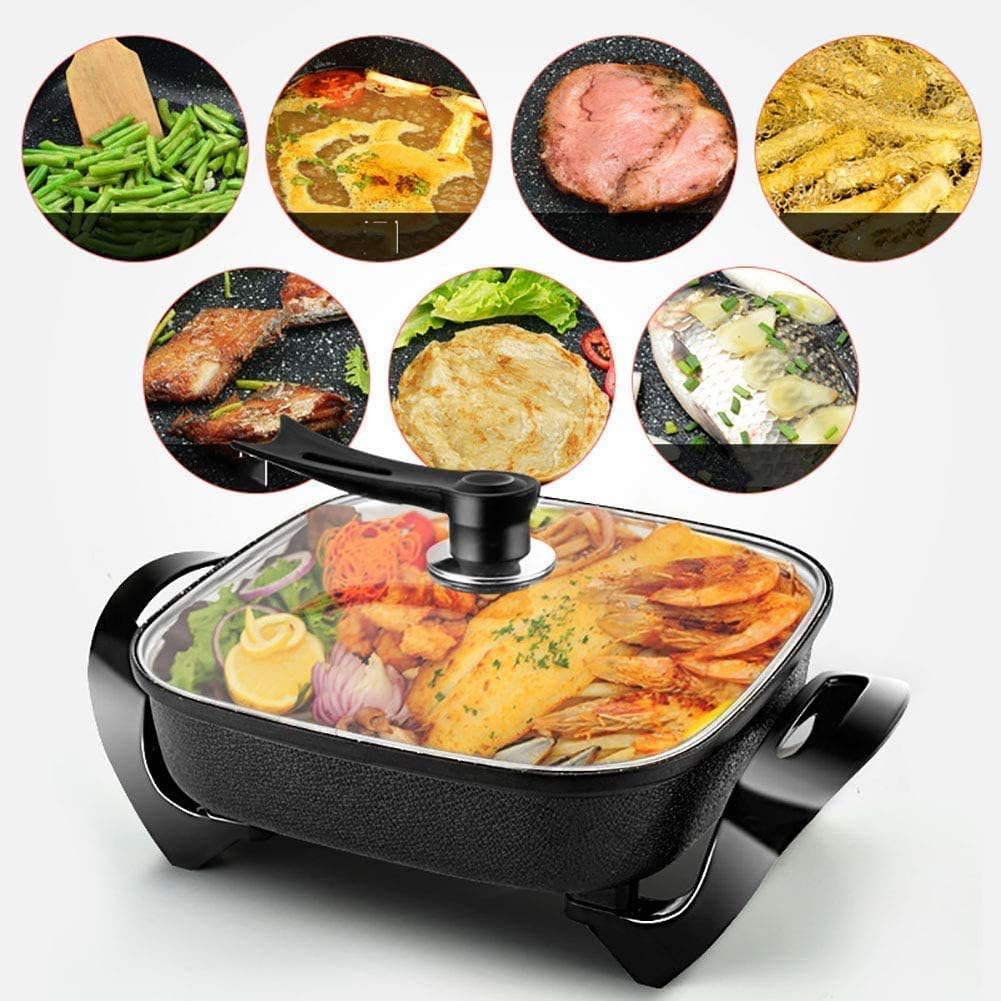 1800W Multifunctional Electric Skillet Electric Cooker for Frying, Electric Frying Pan with Glass Lid, Non-Stick Surface, Adjustable Heat Setting, Cool Touch Handles,Black