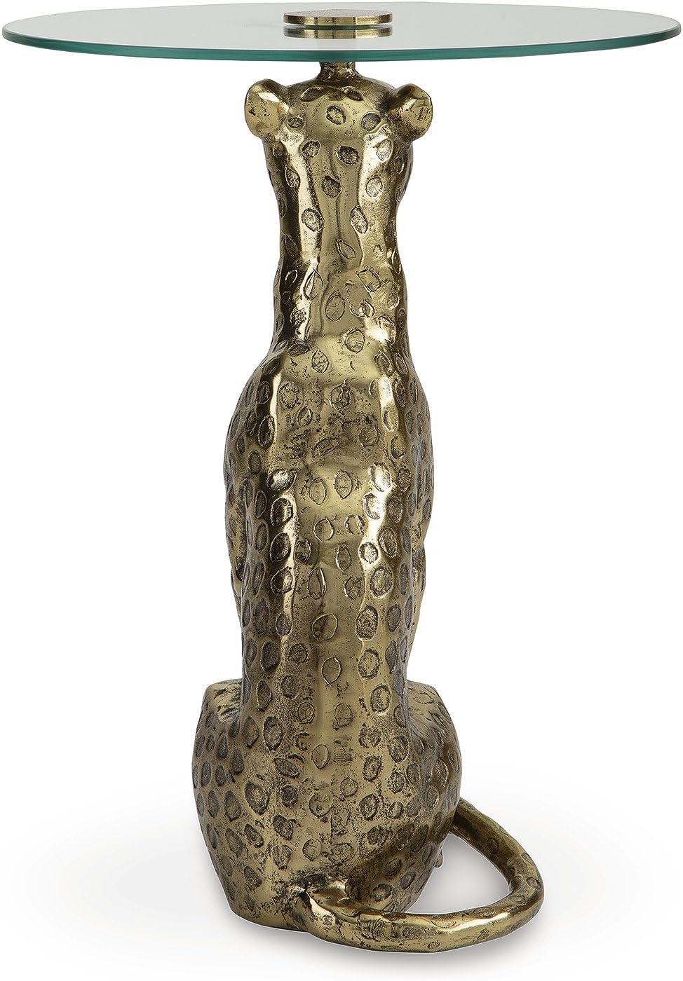 Signature Design by Ashley Vallain Industrial Glass Tabletop Accent Table with Leopard Base, Metallic & Glass