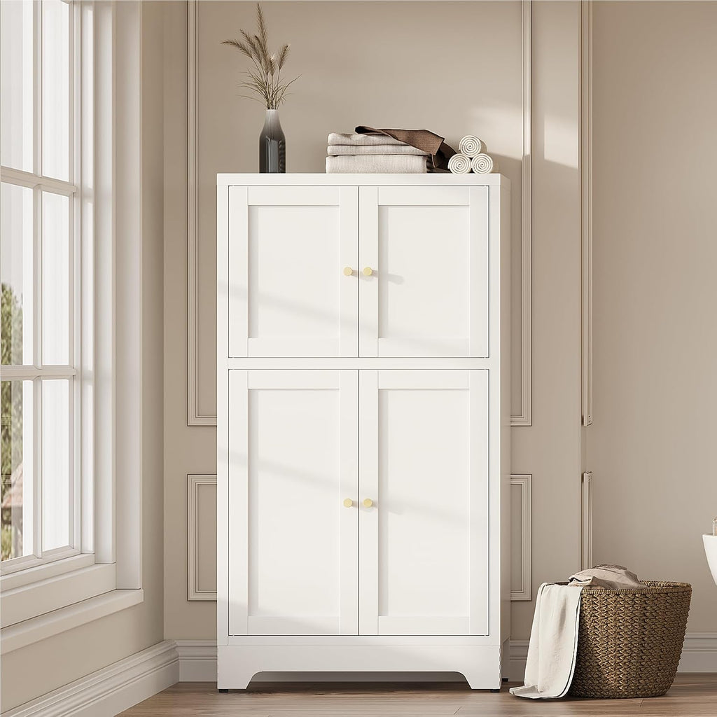 43' H Small Cabinet,White Bathroom Storage Cabinet,Metal Bathroom Floor Cabinets Freestanding