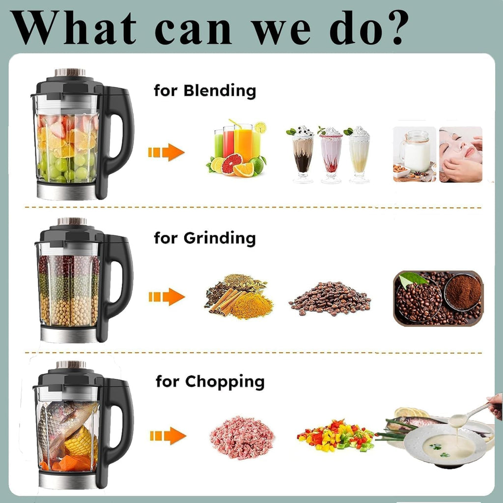 Food Processor Blender Combo, 60oz 1200W All-in-One Kitchen Machine | 9 Programs, 12H Preset, Self-Cleaning, Grinding, Chopping, Mixing, Shakes, Hot Soups
