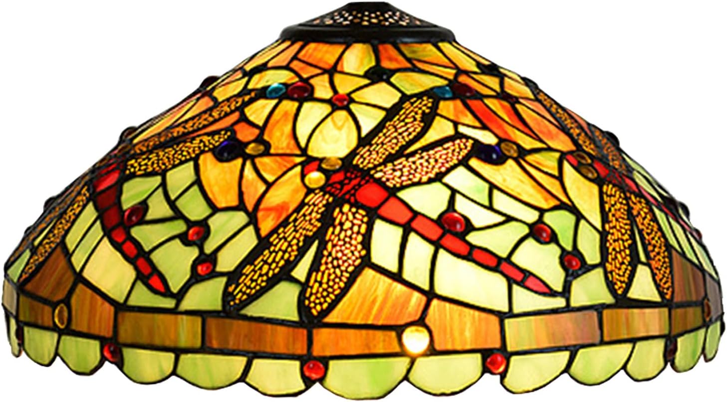 W16H9 Inch Tiffany Lamp Shade Replacement, Stained glass Dragonfly style Lampshades, Only Handmade Retro lampshade Replacement for Table Lamp Pendant Light Floor Lamp Ceiling Fixture,Green