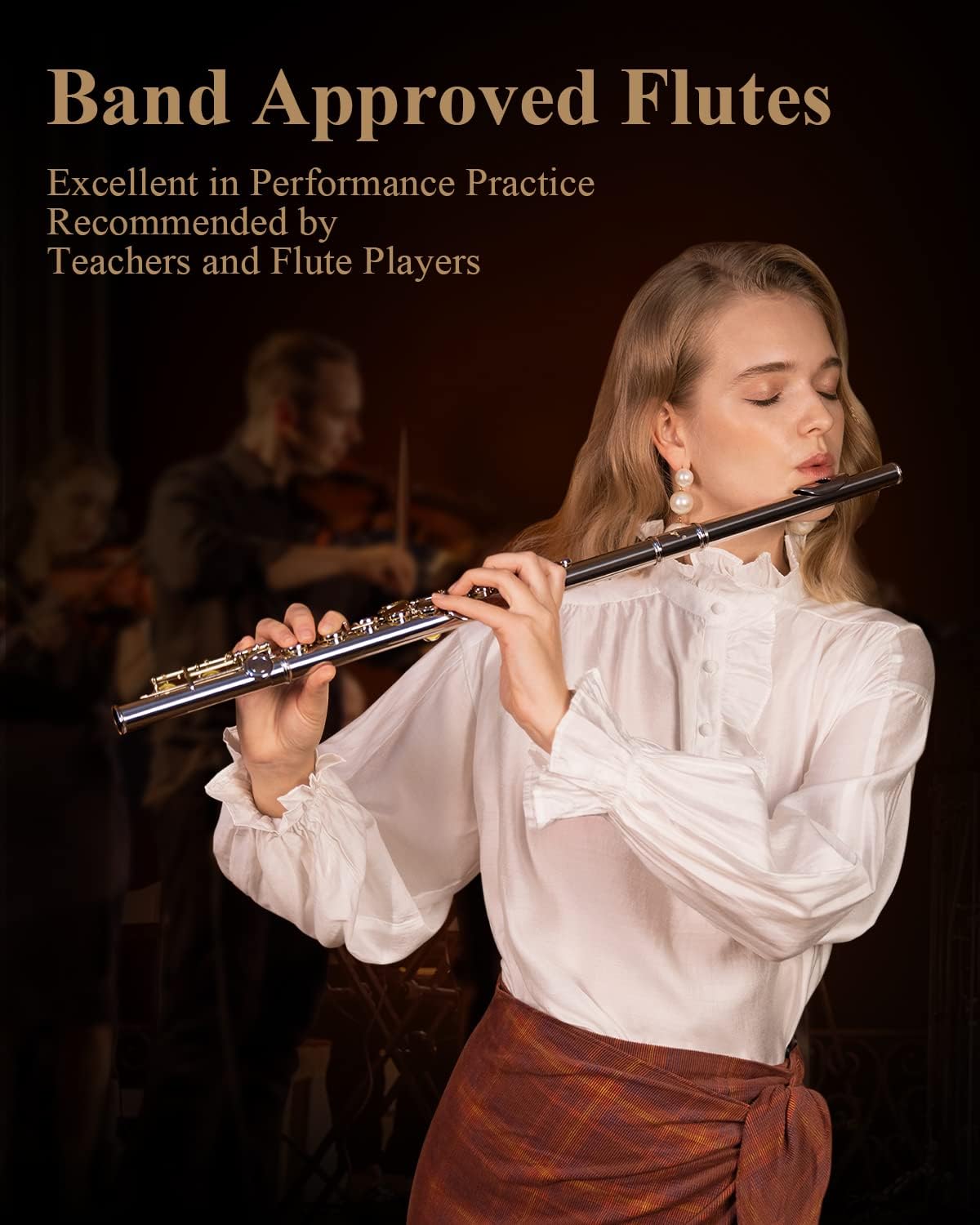 Eastar Upgraded Closed Hole 16 Keys C Flute for Beginner Student, Instrument with Cleaning Kit, Stand, Case, Gloves, Tuning Rod, Fingering Chart, Silver Plated, EFL-1S