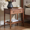 HULALA HOME Traditional End Table with Open Shelf, Fluted Nightstand with Charging Station, Paulownia Wood Drawer Side Table, Brown