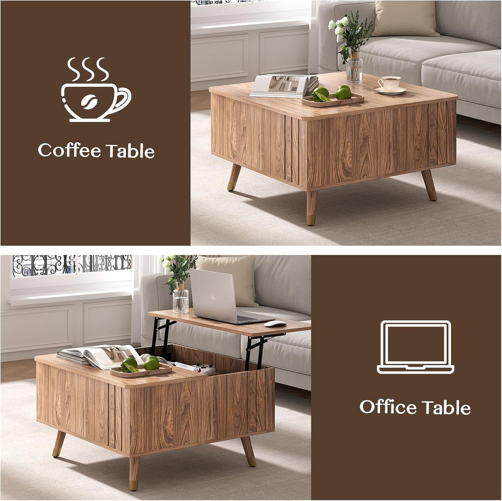 Square Coffee Table with Lift-Top & Flip-Top Storage, 36' Functional Modern Accent Center Table with Solid Wood Legs, Rustic Walnut Coffee Tables for Living Room Small Space or Office