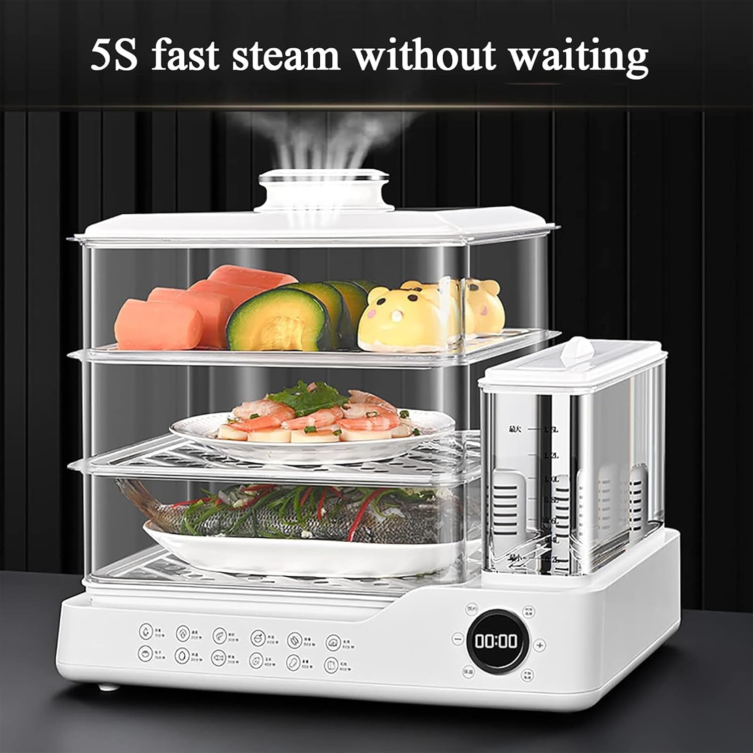 3-Tier Electric Food Steamer with Touch Screen, 12H Timer, Independent Water Tank - Ideal for Healthy Cooking, Vegetables, Rice, and Seafood - Compact & Efficient Kitchen Appliance