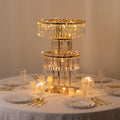 Efavormart 3-Tier Crystal Pendant Table Centerpiece Chandelier, Round Gold Metal Flower Stand – 27' Tall Wedding Pedestal Vase