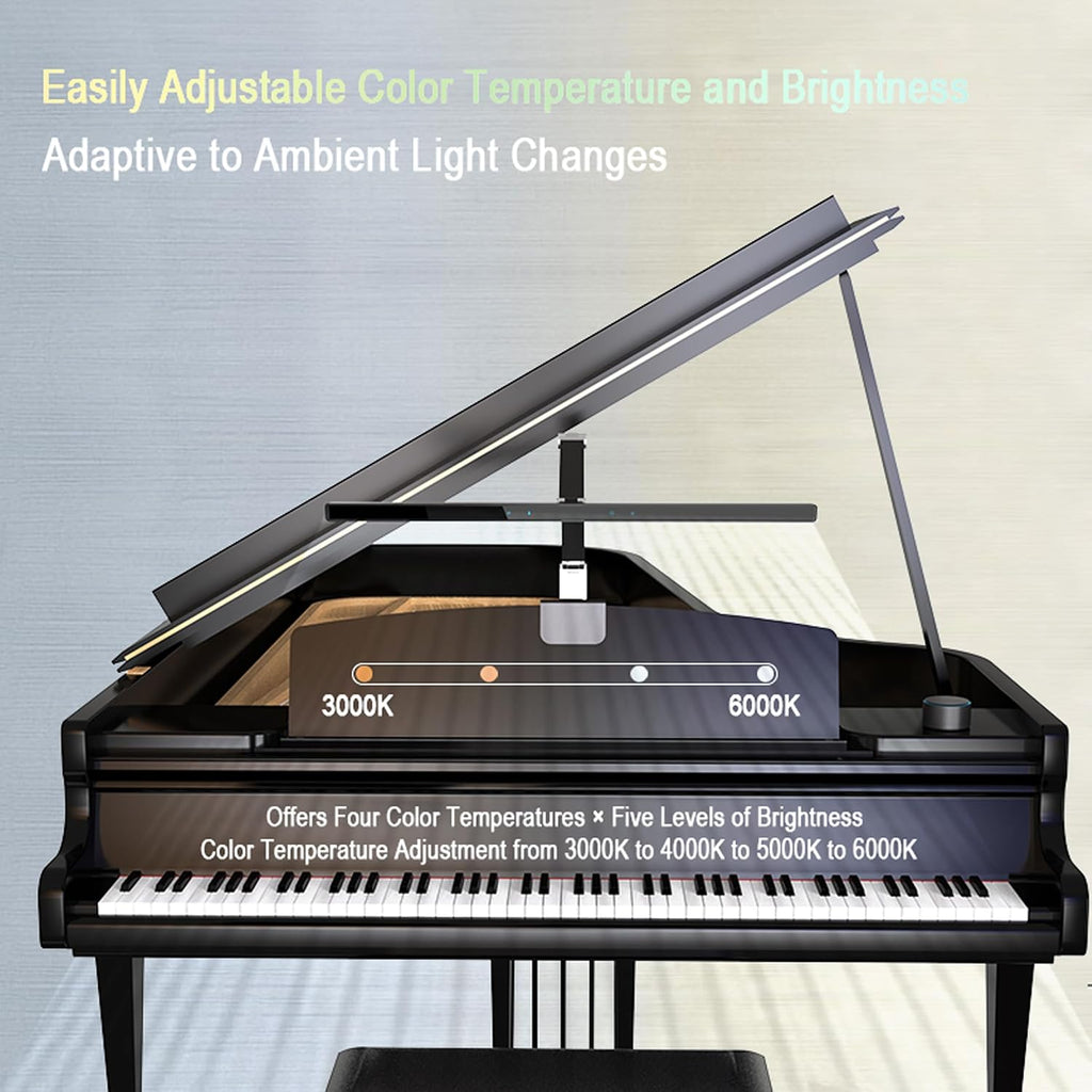 Stella-Pro Piano Light Double Arm Clip On: Professional Design, Asymmetric, Anti-Glare Lighting, Light Sensor, 3000K~6500K CCT Adjustable, Dimmable + Remote Control, 12W LED Eye Protection