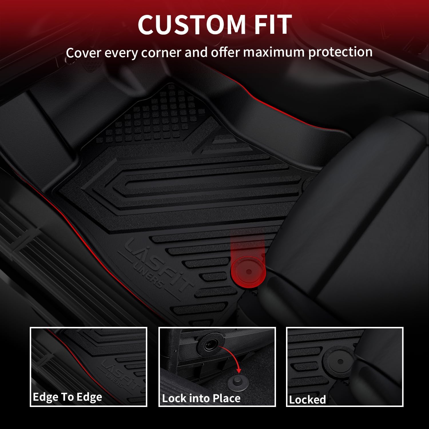LASFIT Floor Mats for Ford Expedition Standard(Not for Max Models) 2021 2022 2023 2024 8 Seats(Not Fit 7 Seats), All Weather TPE Custom Fit for SUV Car Liners, 1st& 2nd& 3rd& Cargo Liner, Black 5pcs