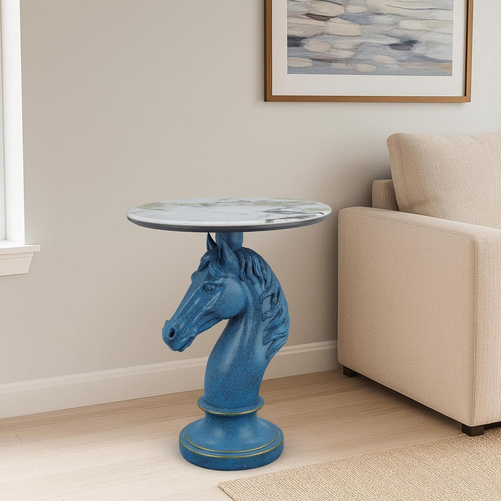 Sculptural Horse Head Side Table, Artistic End Table with Faux Marble Top, Modern Accent Table for Living Room, Unique Home Decor Gift for Housewarming, 19.69' W x 24.8' H