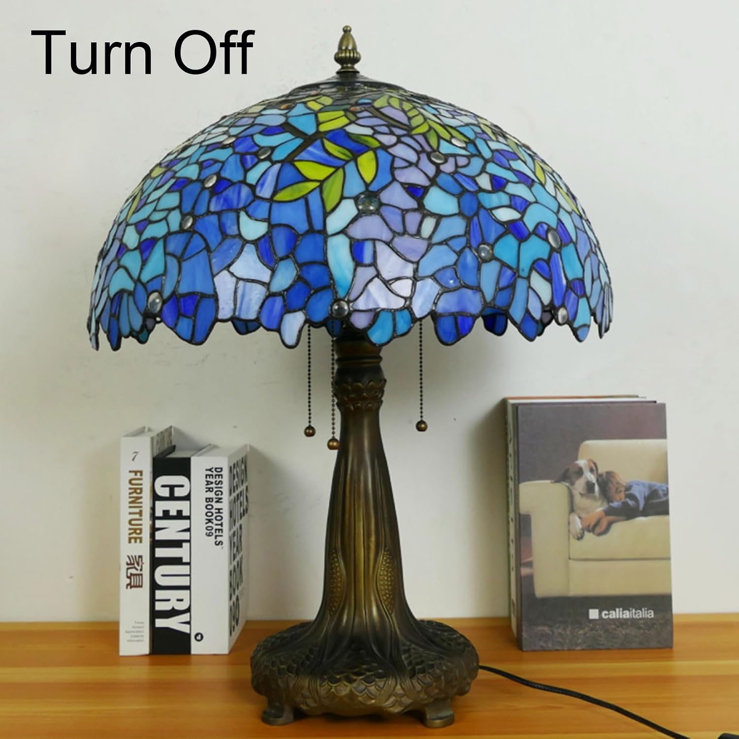 20 Inch Tiffany Stained Glass Single Lampshade Red tulip Blue wisteria Table Lamp Shade Pendant Hanging Light Fixture Floor lamp Replacement only,Wisteria