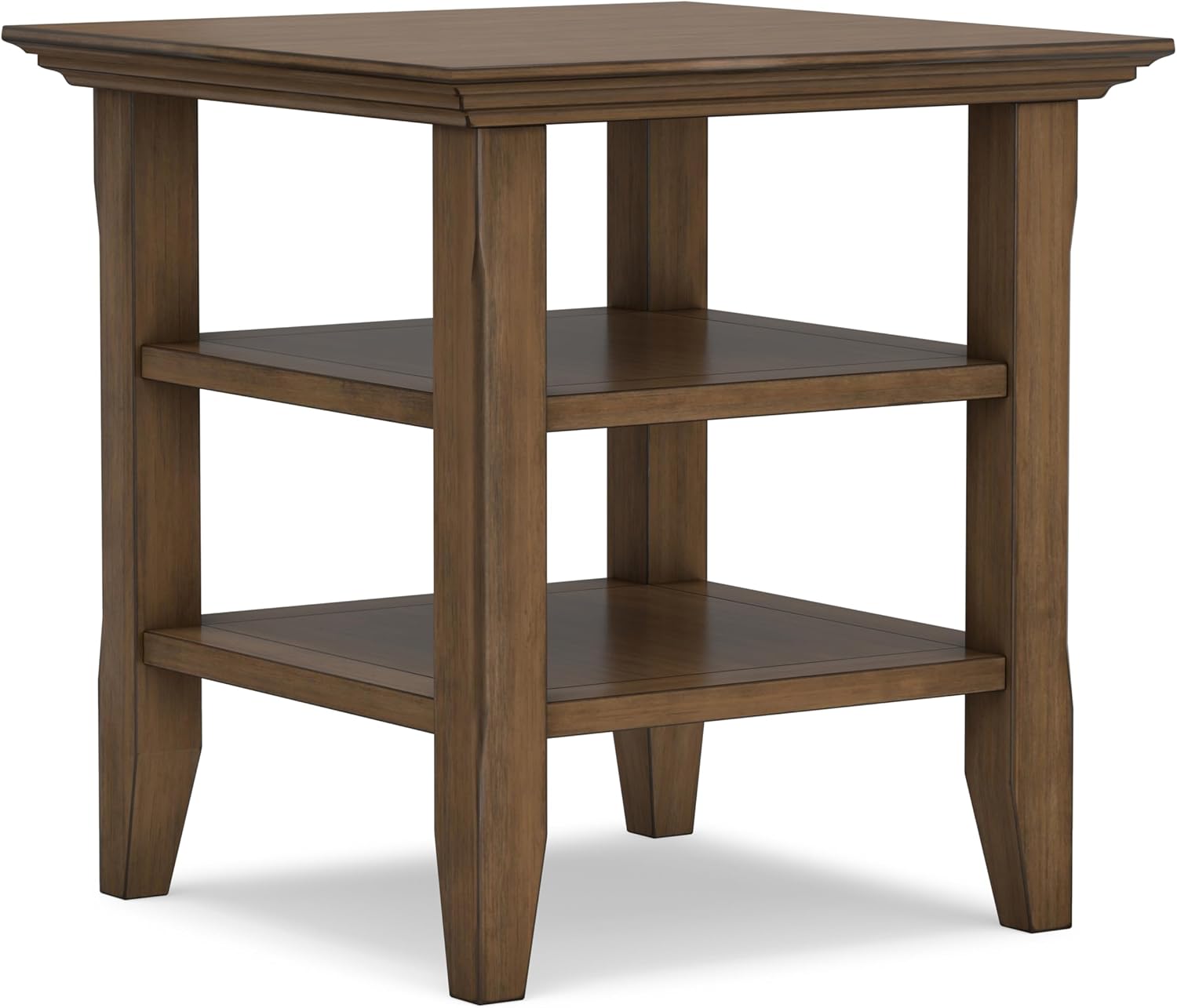 SIMPLIHOME Acadian End Table - 19 inch Wide Solid Wood Square Side Table with 2 Open Shelves in Rustic Natural Aged Brown, Nightstand or Shelving Unit for Living Room or Bedroom with Storage