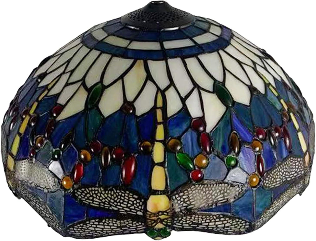 Blue Dragonfly Lamp Shade Replacement Only 16X9 Inch Tiffany Style Stained Glass Lampshades Vintage White Blue Glass Beads Light Cover for Table Lamp Pendant Light Floor Lamp Ceiling Lamp