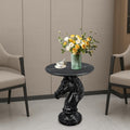 Modern End Table Living Room Horse Statue Black Contemporary‌ Faux Marble Night Stand Side Table with Horse Head Base Reception Area & Bedroom（Width 19.69' ——Tall 24.5'）