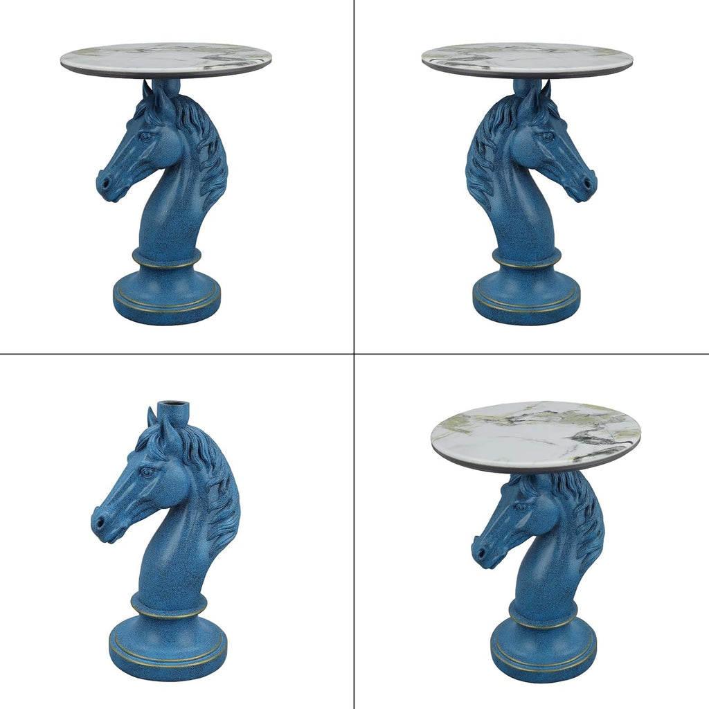Sculptural Horse Head Side Table, Artistic End Table with Faux Marble Top, Modern Accent Table for Living Room, Unique Home Decor Gift for Housewarming, 19.69' W x 24.8' H