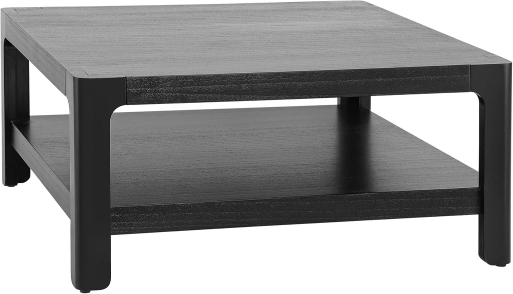 Farmhouse Modern Coffee Table Simple Style Square Cocktail Center Table with Open Shelf for Living Room Furniture, Black