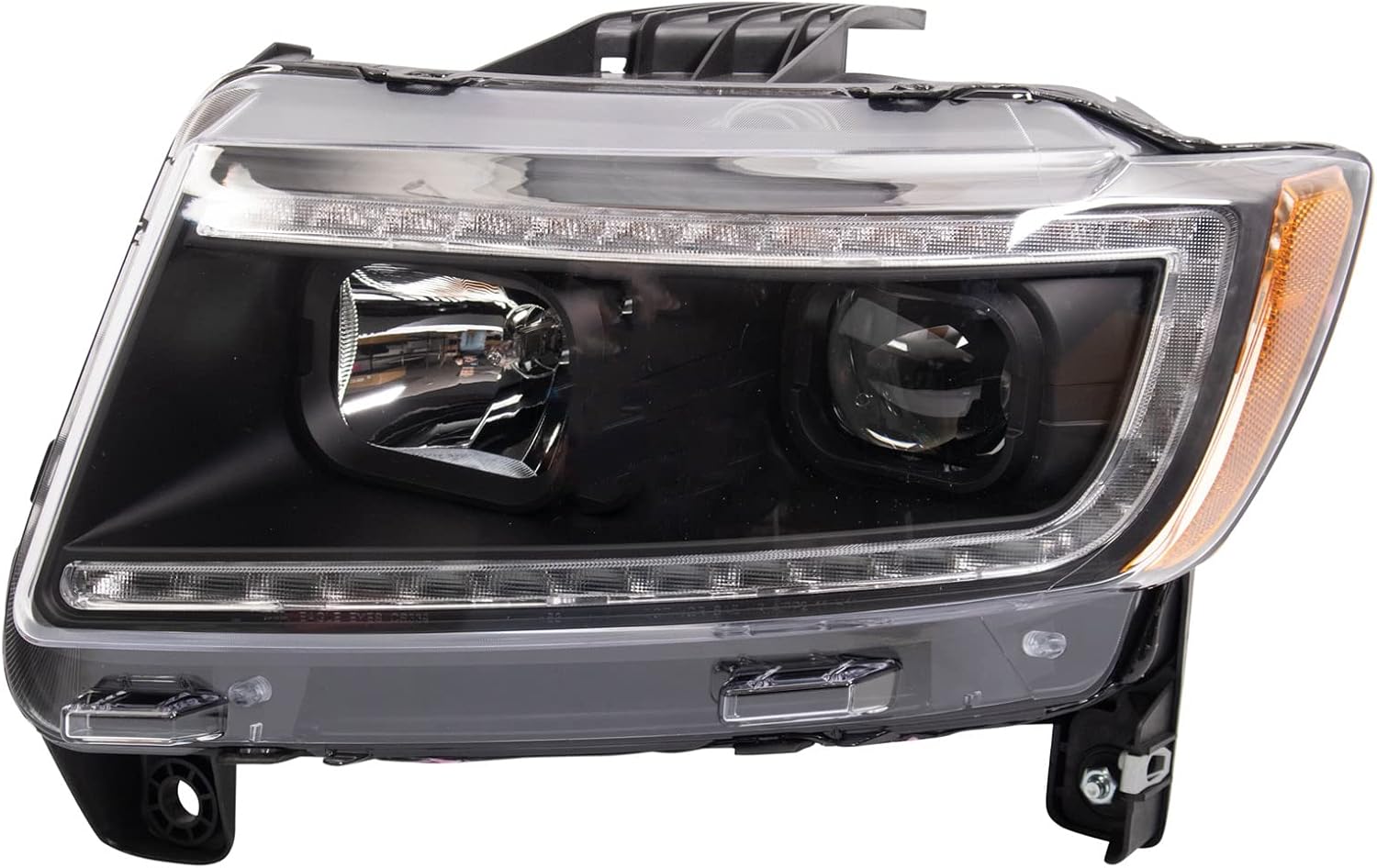 TRQ Performance Driver and Passenger Side Headlight Assembly Set Black Housing Compatible with 11-13 Jeep Grand Cherokee Halogen Only