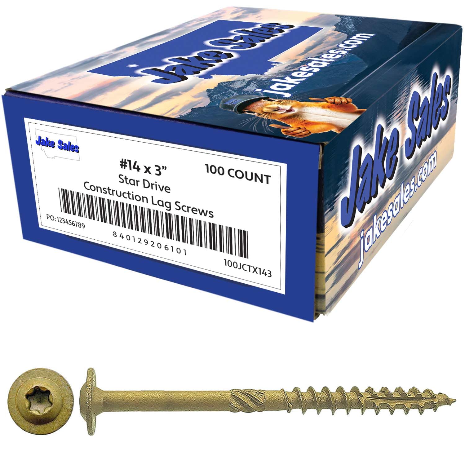 Jake Sales #14 x 3 Construction Lag Screw - Torx/Star Drive Heavy Duty Structural Lag Screw - Exterior Coated - ACQ Compatible - Modified Truss Washer Head. (10 x 100 Count CASE -1,000 Screws)