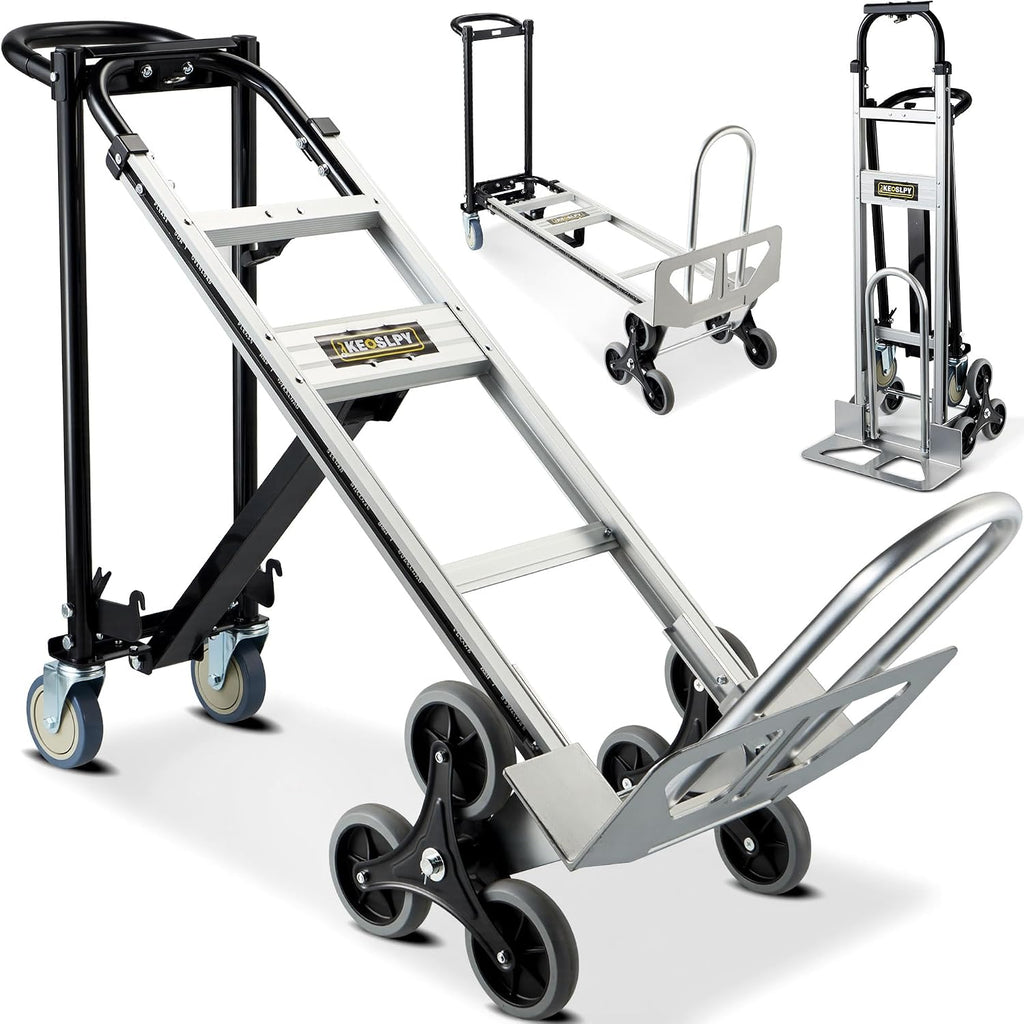 3 in 1 Industrial Convertible Stair Climbing Cart 1000 LBS Capacity, Heavy Duty Aluminum Hand Truck Dolly Cart with Wheels, Folding Stair Climbing Cart Trolley for Transport & Moving