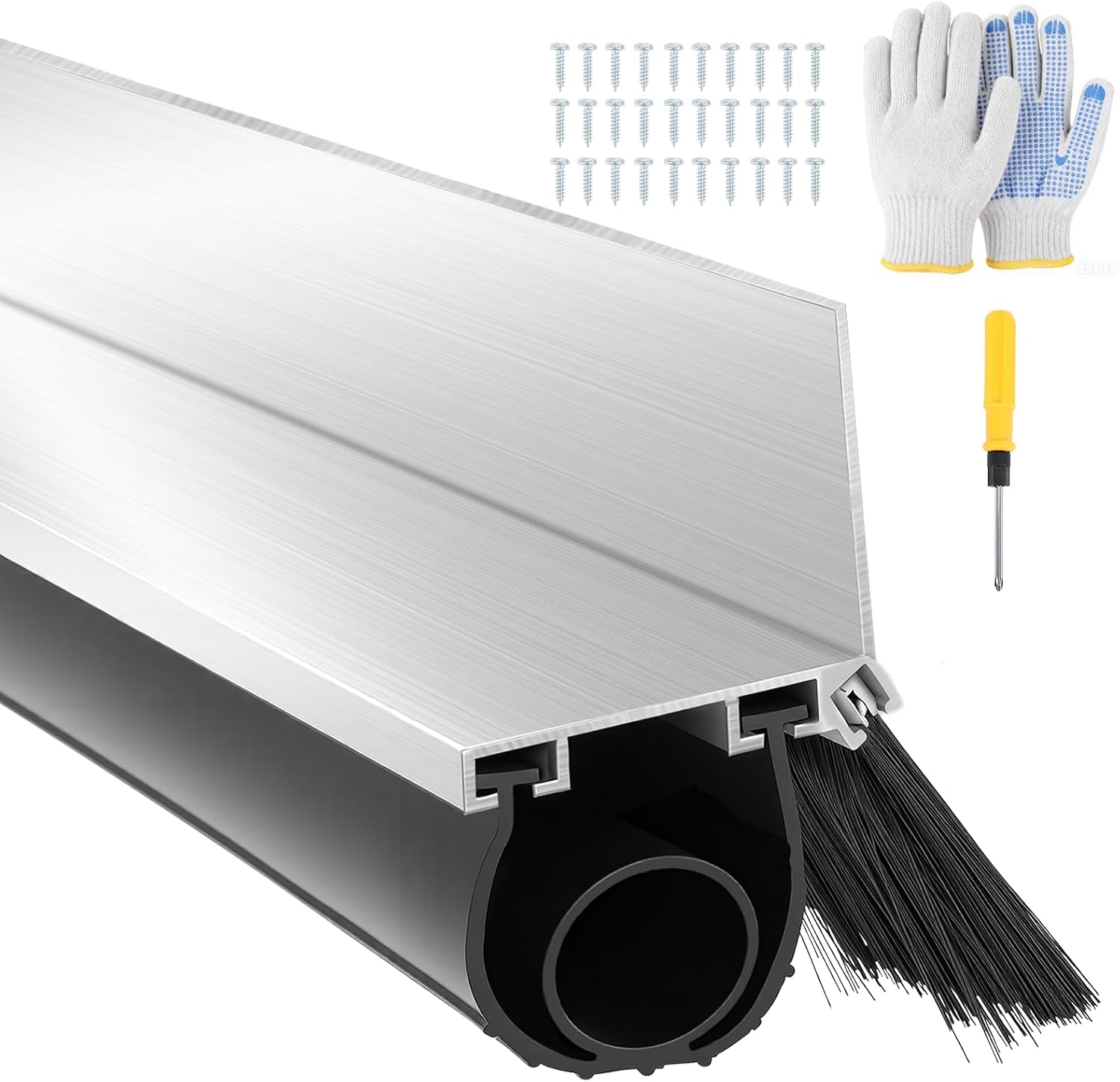 16.5FT Universal Garage Door Seals Kit，Heavy Duty EPDM U+O Bottom Rubber Weatherproof Seal & Brush with Pre-drilled Aluminum Track，Universal Replacement Stops Rain, Drafts & Pests